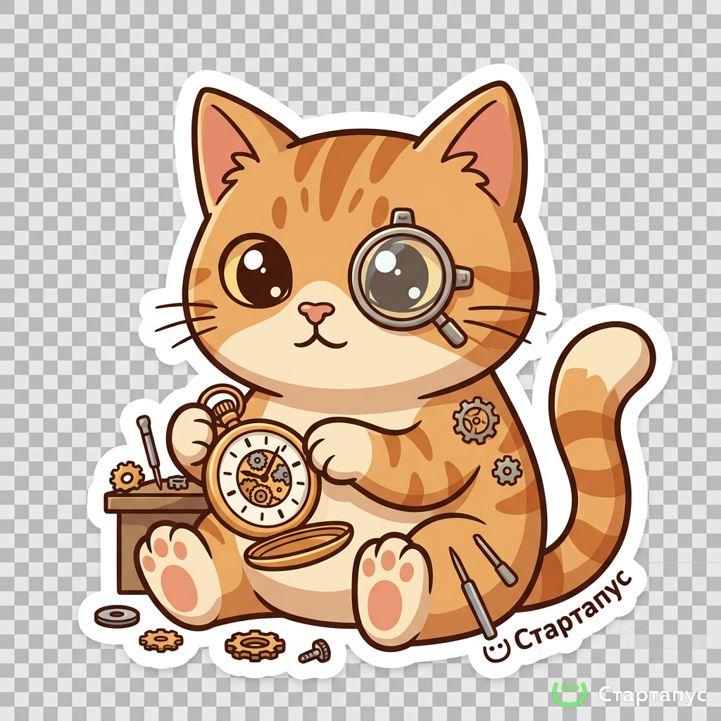 Кот-часовщик — стикер